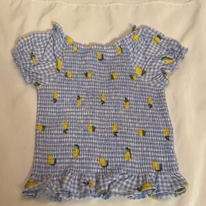 Speechless Light Blue Gingham Smocked Top with Yellow Lemons